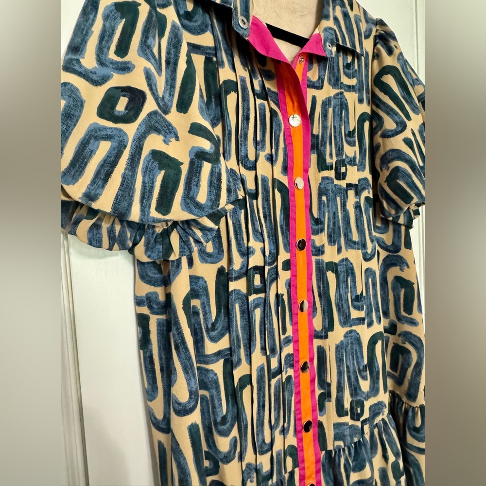 THML Graphic Print Button-Front Dress with Hot Pink Trim - Picture 2 of 3